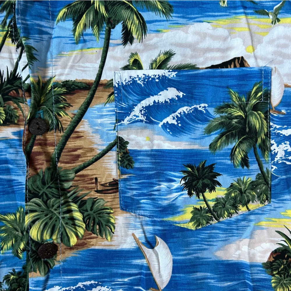 M Blue Totoka Hawaiian Button Down Shirt Size L |A90 - Picture 3 of 10